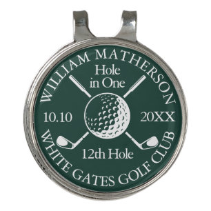 Hole in One Golf Ball Clubs Custom Emerald Green Hat Clip