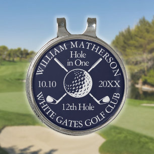 Hole in One Golf Ball Clubs Custom Navy Blue Golf Hat Clip