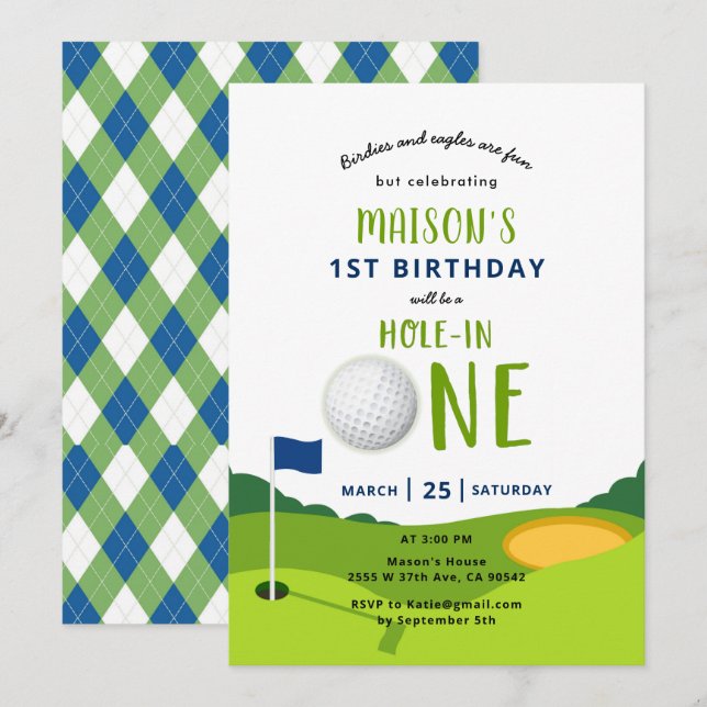 Hole In One Golf Birthday Par-tee Invitation (Front/Back)