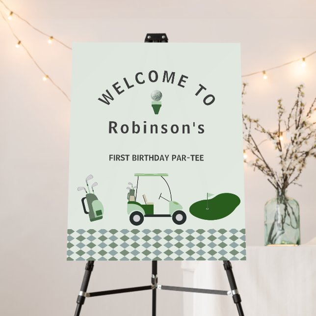 Hole in One golf birthday Par-tee Welcome Sign (In Situ (Stand))