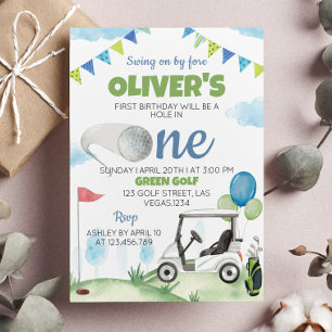 Hole In One Golf Boy 1st Birthday Invitation