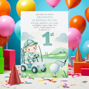 Hole in One Golf Boy 1st Birthday Par-Tee Invitation