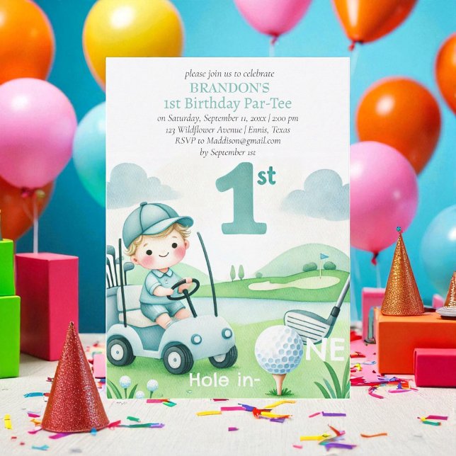 Hole in One Golf Boy 1st Birthday Par-Tee Invitation (Creator Uploaded)
