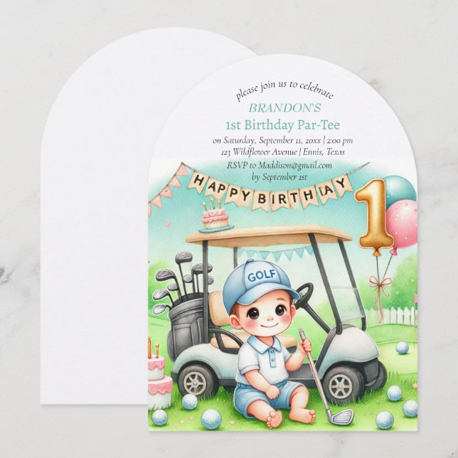 Hole in One Golf Boy 1st Birthday Par-Tee Invitation (Front/Back)