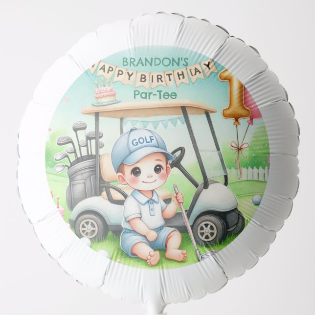 Hole in One Golf Boy 1st Par-tee Birthday Balloon (Front)