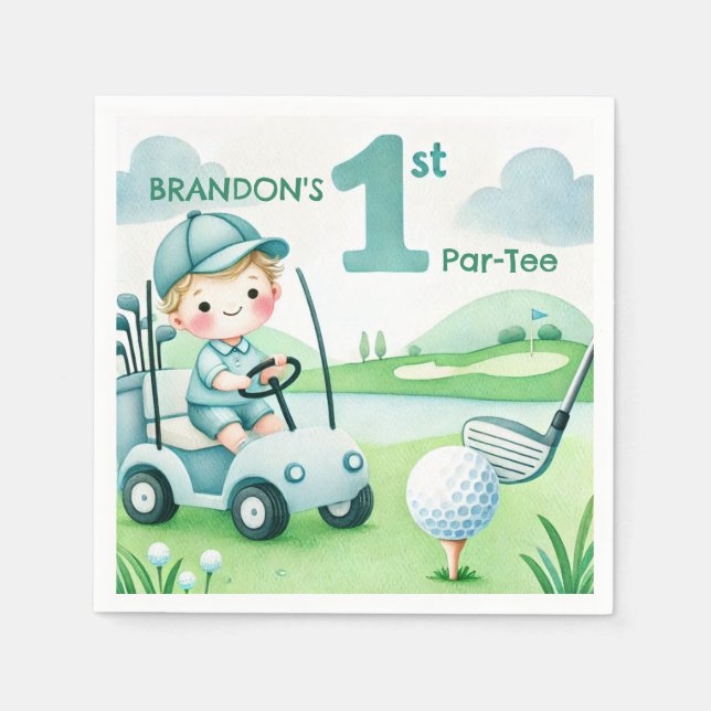 Hole in One Golf Boy 1st Par-tee Birthday Napkins (Front)