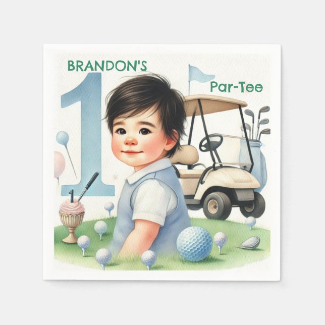 Hole in One Golf Boy 1st Par-tee Birthday Napkins (Front)