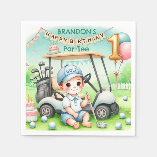 Hole in One Golf Boy 1st Par-tee Birthday Napkins (Front)