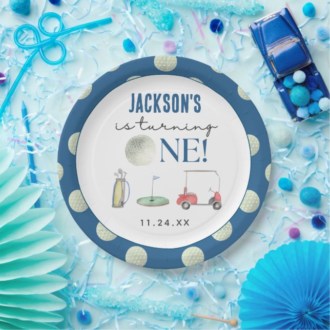 Hole In One Golf Boy Birthday Paper Plates (Party)