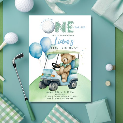 Hole In One Golf Boy First Birthday Par_Tee Bear Invitation