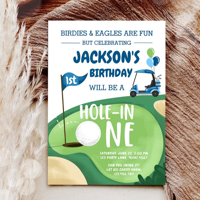 Hole In One Golf Boy First Birthday Par-Tee Invita Invitation (Creator Uploaded)