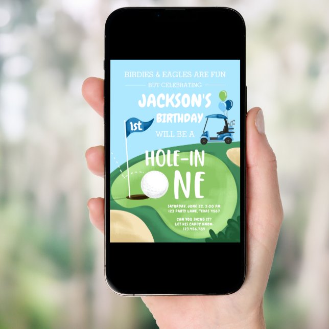 Hole In One Golf Boy First Birthday Par-Tee Invitation (Front Digital)