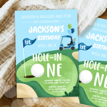 Hole In One Golf Boy First Birthday Par-tee Invitation by Anietillustration at Zazzle
