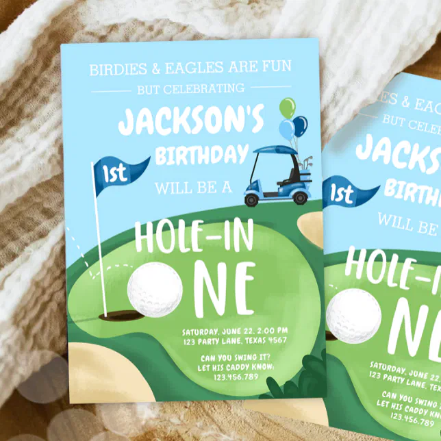 Hole In One Golf Boy First Birthday Par-Tee Invitation | Zazzle