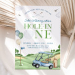 Hole In One Golf Boy First Birthday Par-Tee Invitation<br><div class="desc">This adorable Golf Hole In One 1st Birthday Boy birthday invitation features a rolling golf course, with blue golf cart and bag, and a super cute HOLE IN ONE Header. Optional backing also included! This GOLF Birthday Invitation is sure to complete any HOLE IN ONE or GOLF Themed birthday party!...</div>