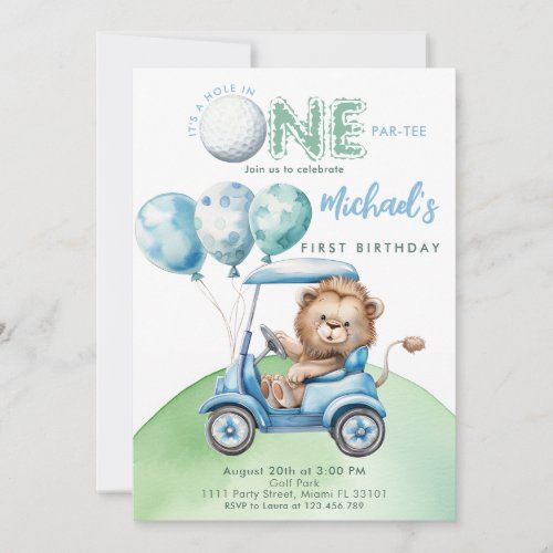 Hole In One Golf Boy First Birthday Par_Tee Lion Invitation