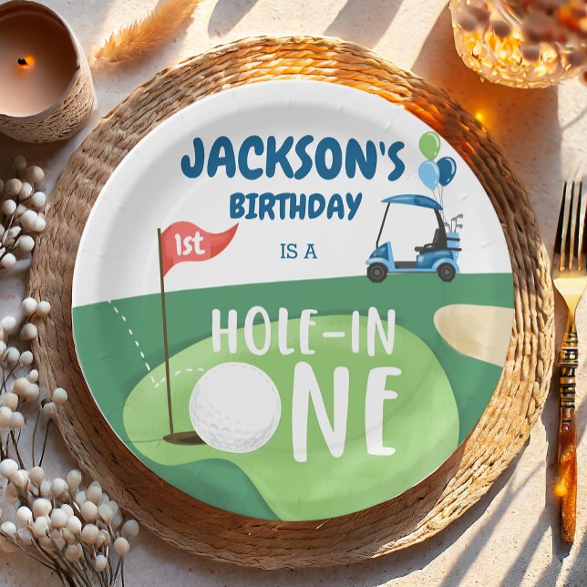 Hole In One Golf Boy First Birthday Par-Tee Paper Plates (Creator Uploaded)