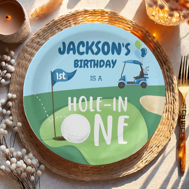 Hole In One Golf Boy First Birthday Par-Tee Paper Plates (Creator Uploaded)
