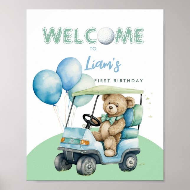 Hole In One Golf Boy First Birthday Welcome Sign (Front)