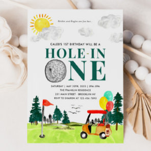 Hole In One Golf Boy Golfing Par-tee 1st Birthday Invitation