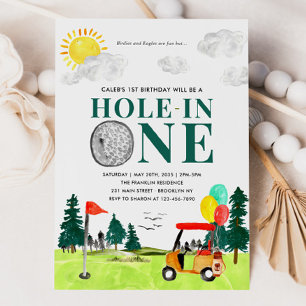 Hole In One Golf Boy Golfing Par-tee 1st Birthday Invitation