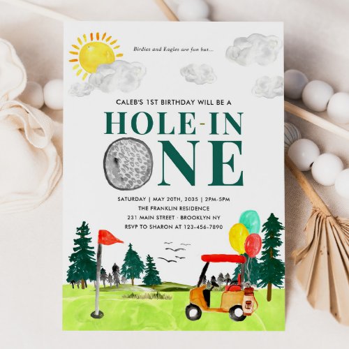 Hole In One Golf Boy Golfing Par_tee 1st Birthday Invitation