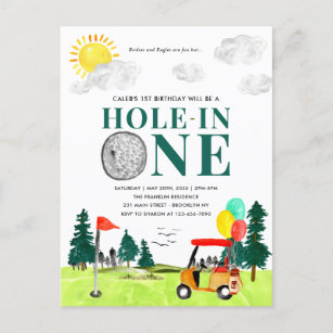 Hole In One Golf Boy Golfing Par-tee 1st Birthday Postcard