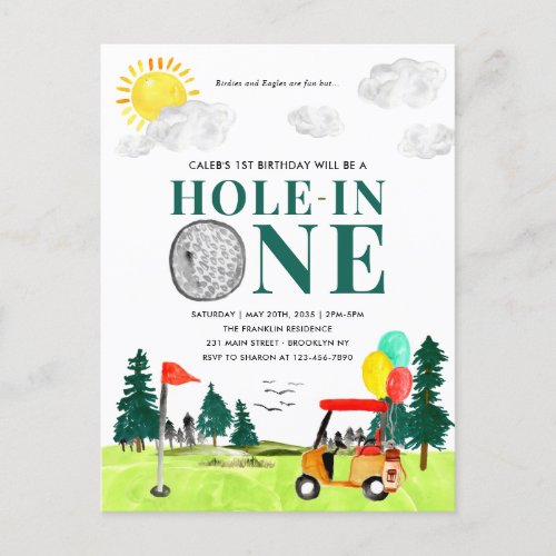 Hole In One Golf Boy Golfing Par_tee 1st Birthday Postcard