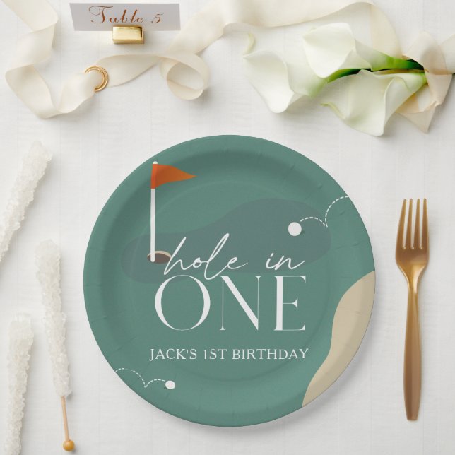 Hole in One Golf Course 1st Birthday Paper Plates (Wedding)