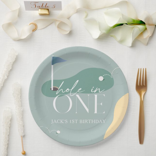 Hole in One Golf Course Boy 1st Birthday Paper Plates (Wedding)