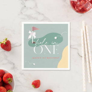 Hole in One Golf Course Girl 1st Birthday Napkins
