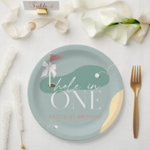 Hole in One Golf Course Girl 1st Birthday Paper Plates