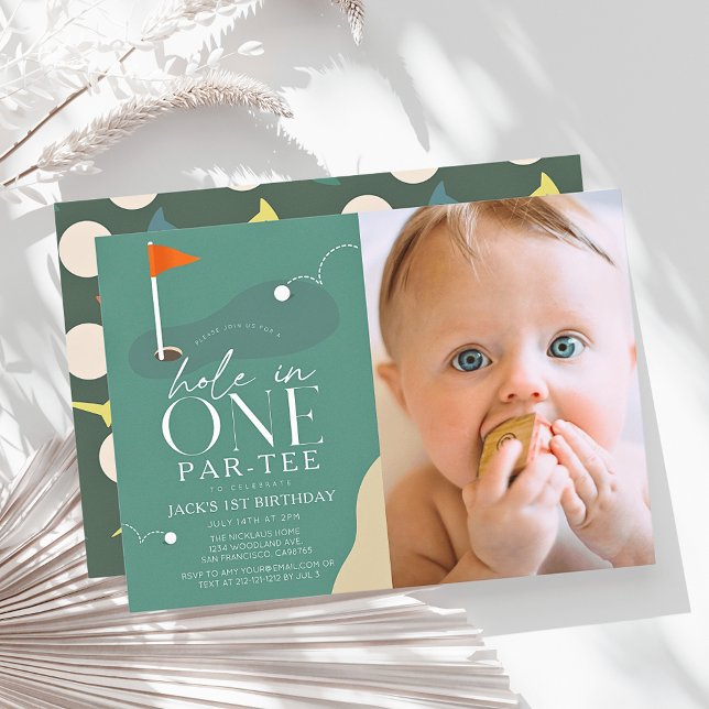 Hole in One Golf Course Photo 1st Birthday Par-Tee Invitation (Creator Uploaded)