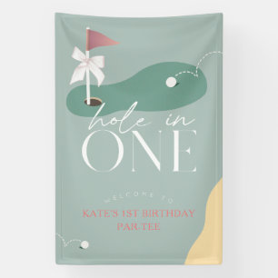 Hole in One Golf Course Pink 1st Birthday Welcome Banner