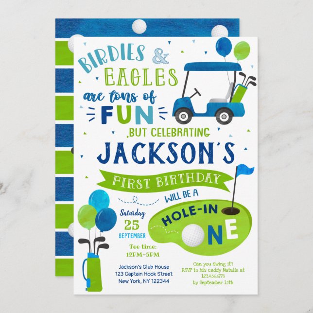 Hole In One Golf First Birthday Par-Tee Invitation (Front/Back)