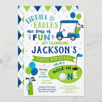 Hole In One Golf First Birthday Par-tee Invitation by SugarPlumPaperie at Zazzle