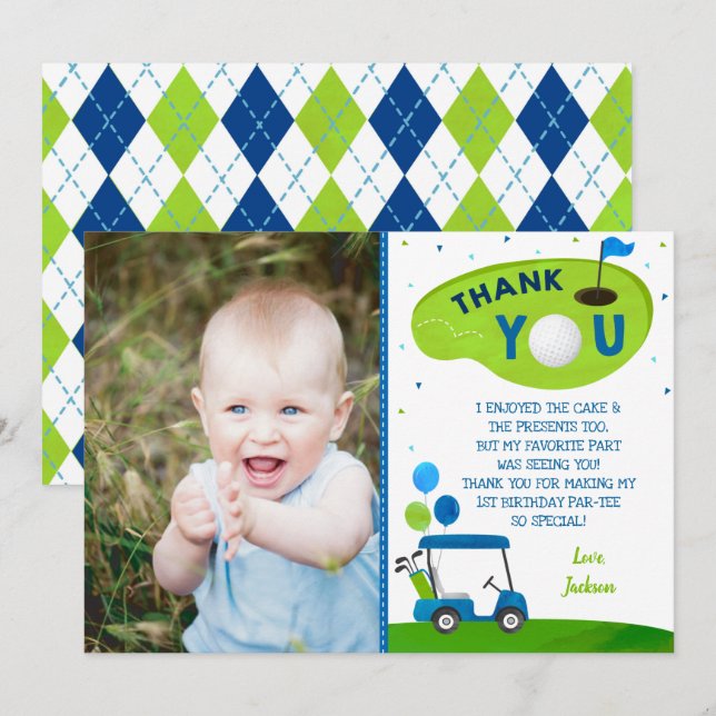 Hole In One Golf First Birthday Thank You Cards (Front/Back)