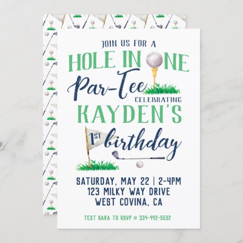 Hole in One Golf First Birthday Watercolor Invitation