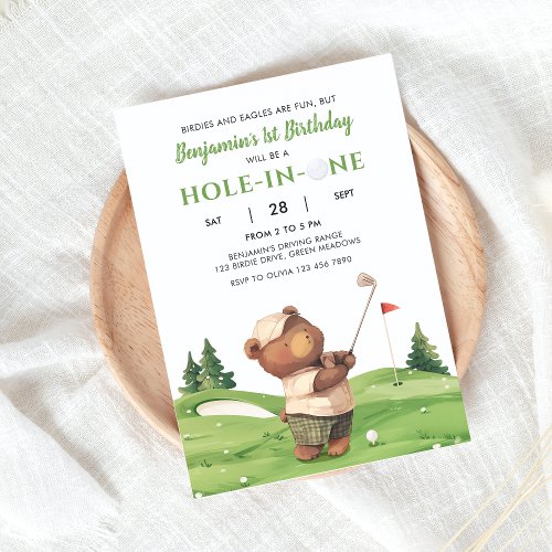 Hole In One Golf Green First Birthday Invitation