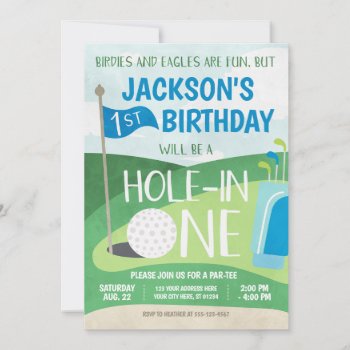 Hole In One Golf Invitation First Birthday Party by PuggyPrints at Zazzle