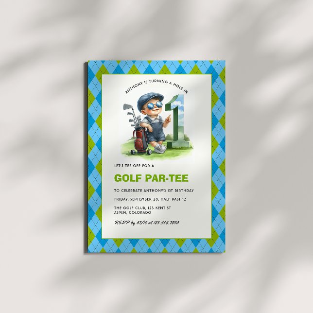 Hole in One Golf Par-Tee 1st Birthday Boy Invitation (Hole in One Golf Par-Tee 1st Birthday Boy Invitation)