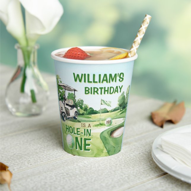 Hole in One Golf Par-tee 1st Birthday Paper Cups (Insitu)