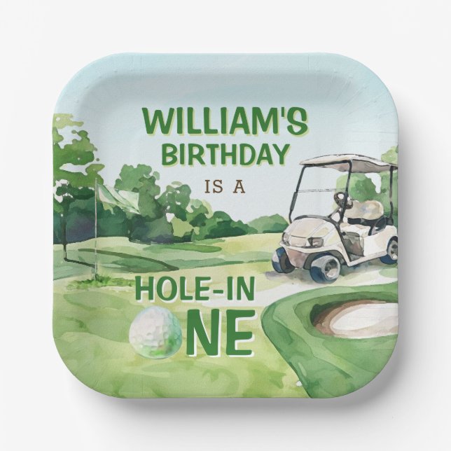 Hole in One Golf Par-tee 1st Birthday Paper Plates (Front)