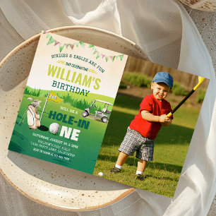 Hole in One Golf Par-tee 1st Birthday Photo Invitation