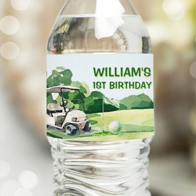 Hole in One Golf Par-tee 1st Birthday Water Bottle Label (Creator Uploaded)