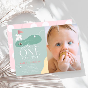 Hole in One Golf Par-Tee Girl Photo 1st Birthday Invitation