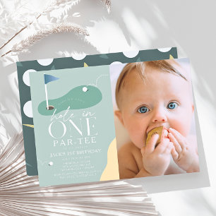 Hole in One Golf Par-Tee Photo Boy 1st Birthday Invitation