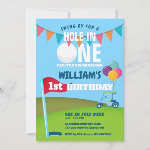Hole In One Golf Partee 1st Birthday Party  Invitation