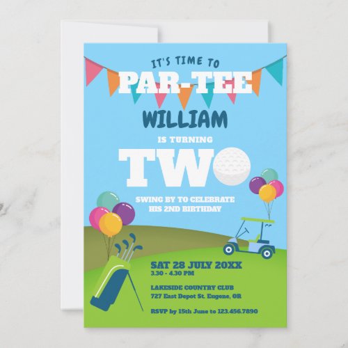 Hole In One Golf Partee 2nd Birthday Party  Invitation