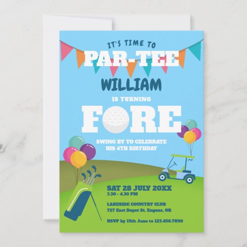 Hole In One Golf Partee 4th Birthday Party  Invitation